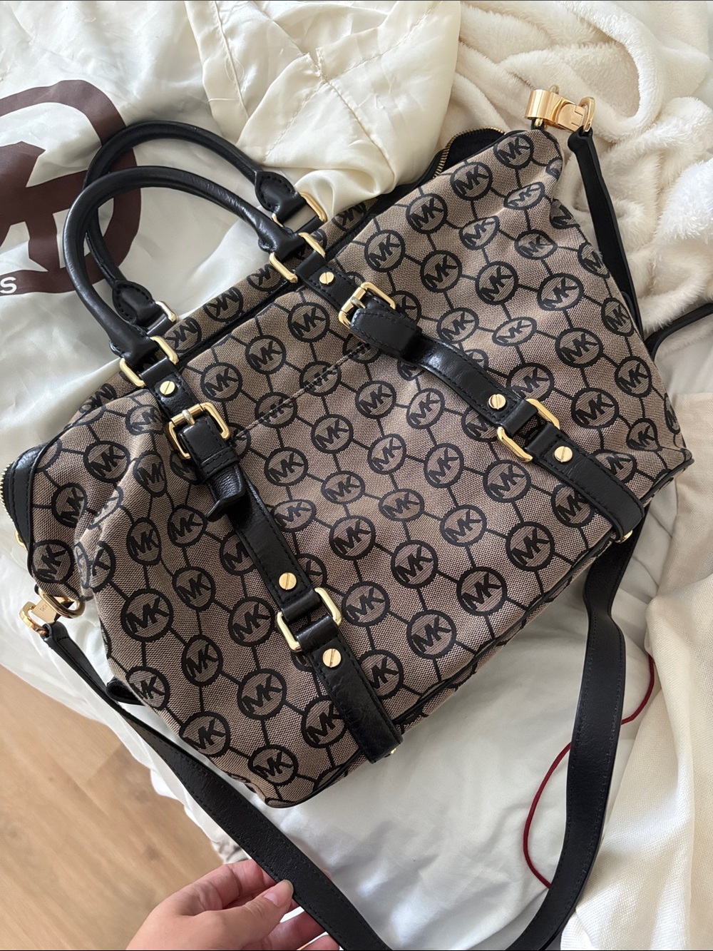 Michael Kors Brown Logo Satchel with Black Handles and Gold Hardware - Picture 2 of 4